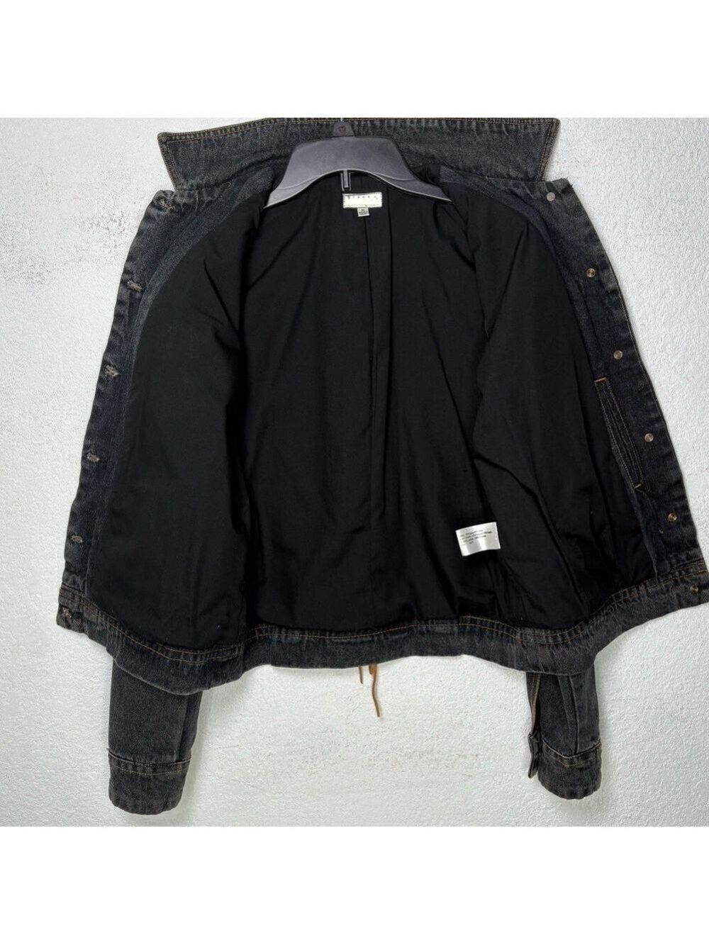 90s Gray Denim Jacket M Lace Up Corset Back Whimsigoth Grunge Steampunk Y2K - Picture 9 of 13